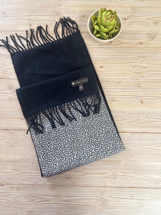 Amicale Cashmere Accessories - Amicale Reversible Silk & Cashmere Scarf Black Paisley Fringe 11 x 60